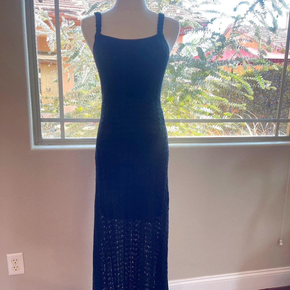 Aqua Crocheted Midi Dress Sz XS Black - Picture 4 of 9